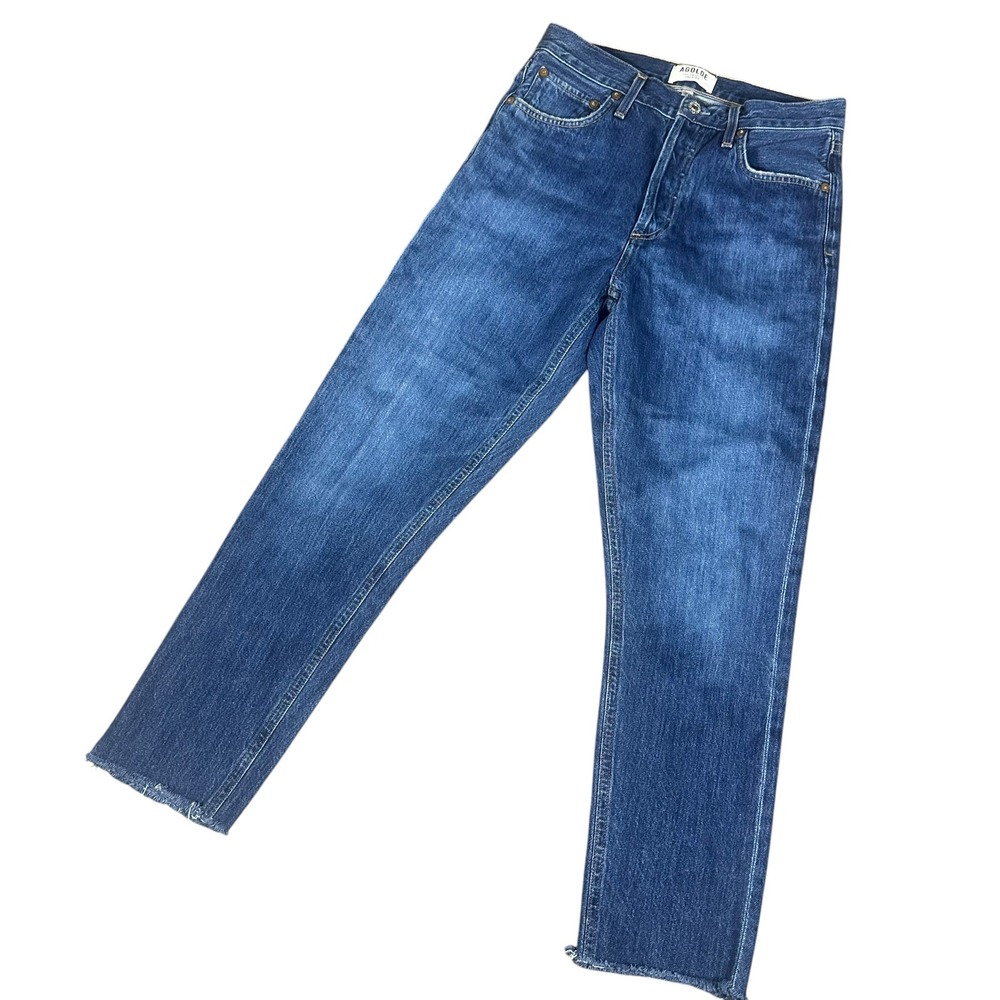 AGOLDE Straight Leg Jeans Womens 25 Blue High Rise Raw Hem A077-983‎